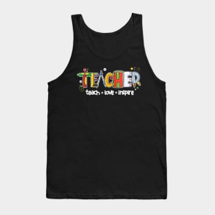 Teach Inspire Love Teacher Cute Back To School Teaching Tank Top